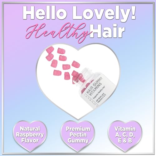 Hello Lovely! Hair Vitamins Gummies with Biotin 5000 mcg Vitamin E & C Support Hair Growth, Premium Vegetarian Non-GMO, for Stronger Beautiful Hair & Nails Supplement - 120 Gummy Bears