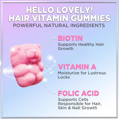 Hello Lovely! Hair Vitamins Gummies with Biotin 5000 mcg Vitamin E & C Support Hair Growth, Premium Vegetarian Non-GMO, for Stronger Beautiful Hair & Nails Supplement - 120 Gummy Bears