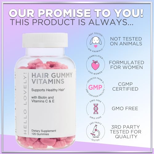 Hello Lovely! Hair Vitamins Gummies with Biotin 5000 mcg Vitamin E & C Support Hair Growth, Premium Vegetarian Non-GMO, for Stronger Beautiful Hair & Nails Supplement - 120 Gummy Bears